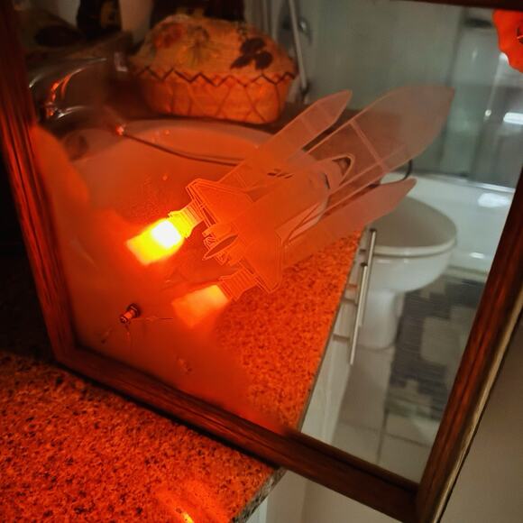 RARE 13' Light Up Space Shuttle Mirror Clock Wall Art WORKS NASA Flicker Lamp - Picture 4 of 12